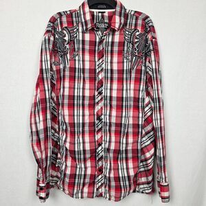Roar Plaid Button Up Shirt XXL Red Black